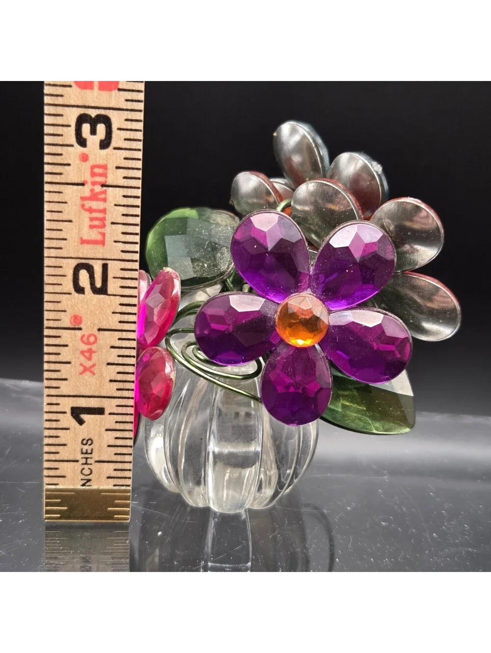 Crystal Expression Ganz 5 Flower Posy Pot Pinks Clear Green Blue Appx 3” Tall